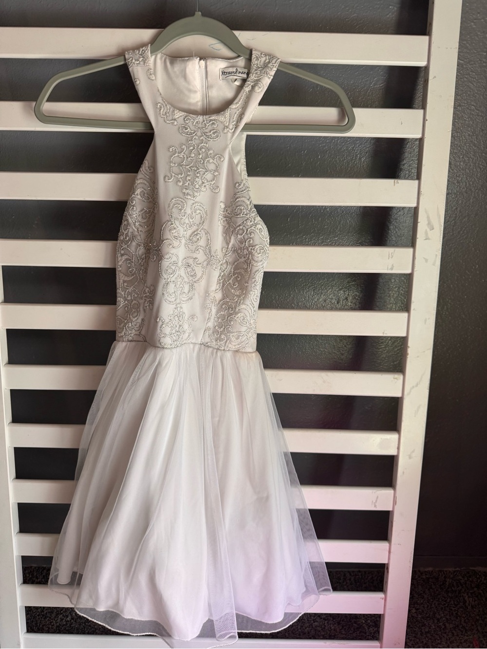 Xtraordinary Ivory Beaded Halter Dress